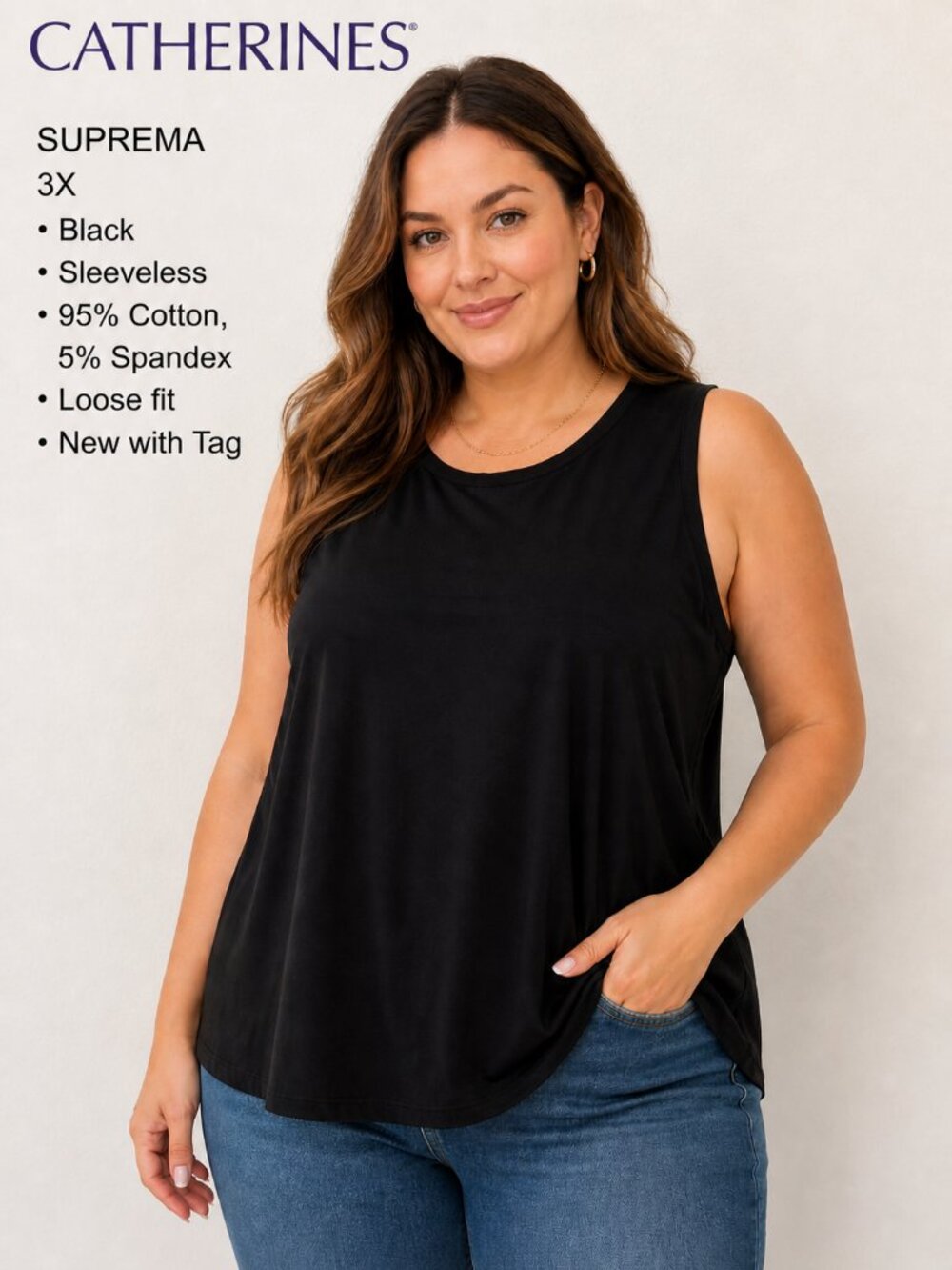 Catherines Suprema Black Sleeveless Top 3X NWT